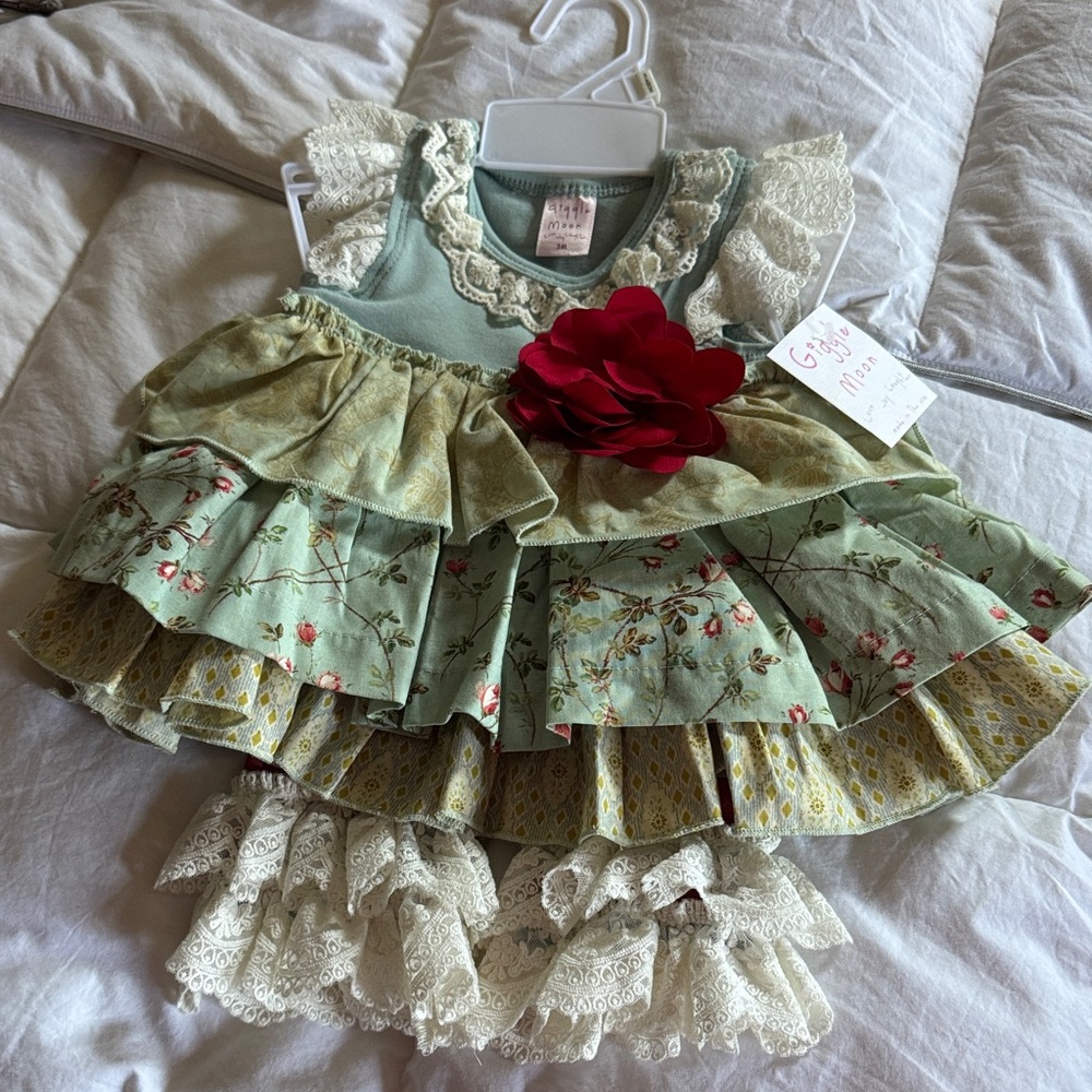 Floral Ruffle Baby Dress with Red Accent